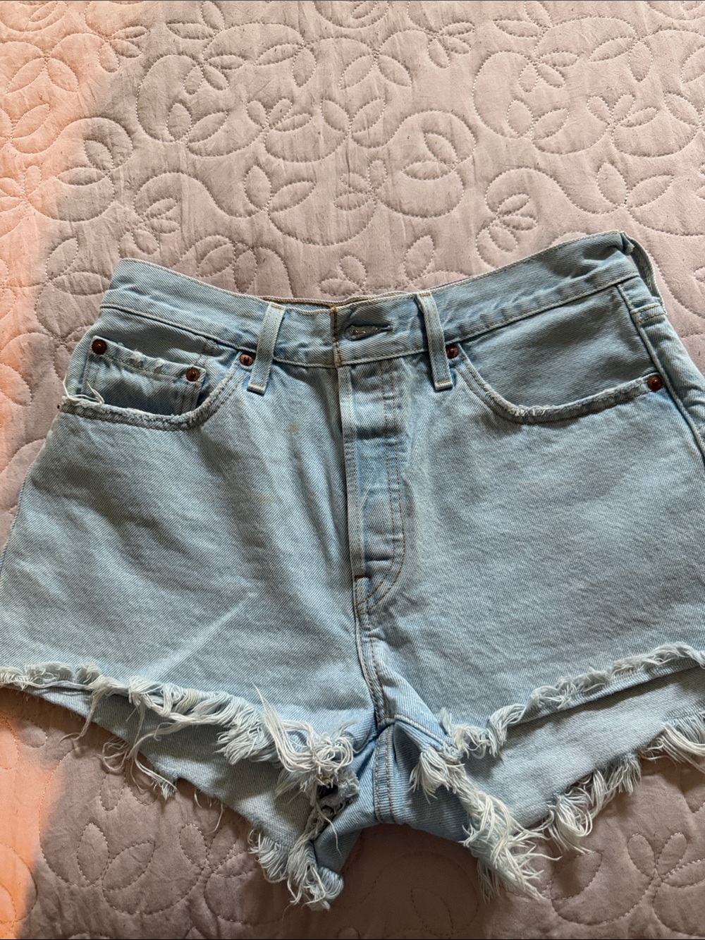 High-Rise Light Blue Denim Cutoff Shorts